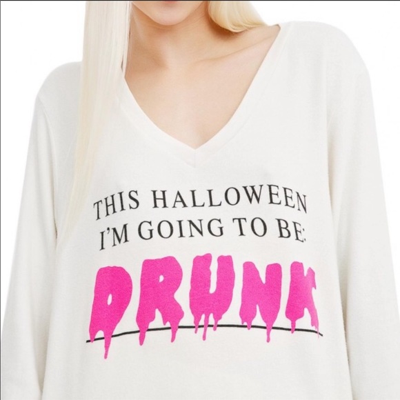 🔥WILDFOX🔥This Halloween I’m Going To Be Drunk V-Neck Knit Top Medium NWT - Picture 3 of 10